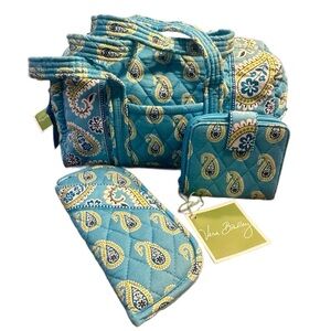 Vera Bradley Bermuda Blue Paisley Handbag, Mini Wallet & Eyeglass Case Set - NWT